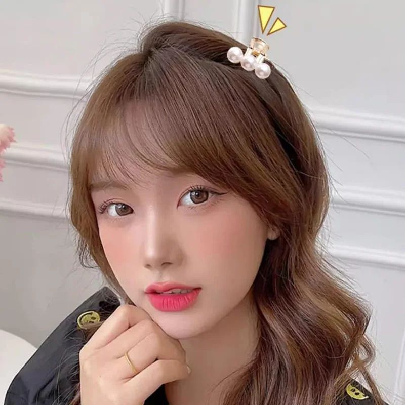 Small Rhinestone Pearls Geometric Metal Hair Claws for Women, Mini Hair Clips, Hairpins, Sweet Hair Accessories Set